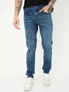 max Men Mid-Rise Low Distress Light Fade Jeans