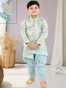 BAESD Boys Floral Printed Mandarin Collar Long Sleeves Kurta with Dhoti Pants