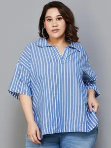 Nexus by Lifestyle Plus Size Striped Drop Shoulder Sleeve Cotton Shirt Style Top