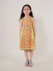 Sangria Girls Floral Printed Sleeveless Pure Cotton A-Line Dress