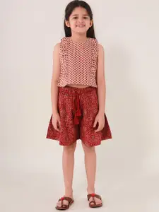 Sangria Girls Printed Pure-Cotton Sleeveless Top With Shorts