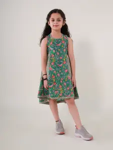 Sangria Girls Floral Printed Sleeveless Pure Cotton A-Line Dress
