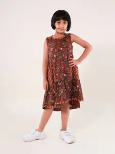 Sangria Girls Floral Printed Pure Cotton A-Line Dress