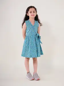 Sangria Girls Polka Dot Printed Sleeveless Pure Cotton Wrap Dress
