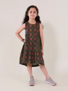 Sangria Girls Ethnic Motifs Printed Sleeveless Pure Cotton A-Line Dress