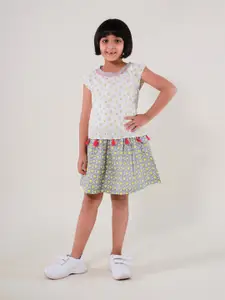 Sangria Girls Floral Printed Short Sleeves Pure Cotton A-Line Dress