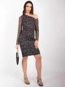 Stylecast X Hersheinbox Floral Print Asymmetric Neck Bodycon Mini Dress