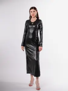 Stylecast X Hersheinbox Black Sequined Midi Sheath Dress