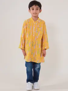 My Little Lambs Boys Ethnic Motifs Printed Mandarin Collar Long Sleeves Cotton Kurta
