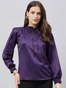 Style Quotient Tie-Up Neck Long Sleeves Satin Top