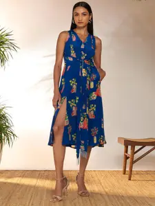 Masaba Abstract Print Crepe A-Line Midi Dress