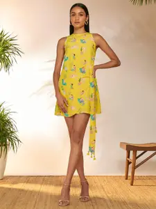 Masaba Conversational Print Crepe A-Line Dress