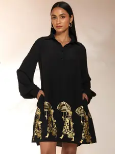 Masaba Graphic Printed Cuffed Sleeves A-Line Dress