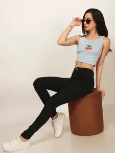 Fashion And Youth Printed Round Neck Fitted Crop Top