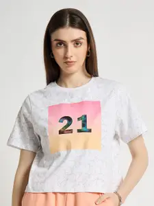 EDRIO Typography Printed Drop-Shoulder Sleeves Cotton T-shirt
