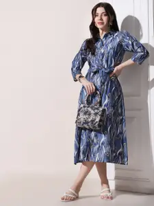 FASHION DREAM Abstract Printed Shirt Midi Dress