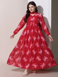 FASHION DREAM Floral Printed Georgette Maxi Dress With Dupatta