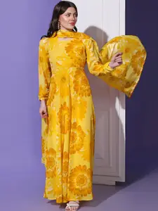 FASHION DREAM Floral Printed Georgette Maxi Dress With Dupatta