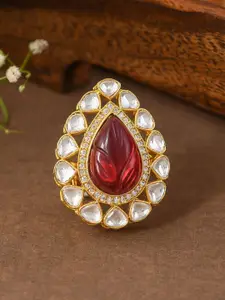 Designbox Kundan & Cubic Zirconia Studded Adjustable Finger Ring