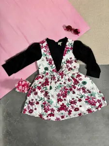 Bella Moda Girls Floral Printed Pure Cotton Fit & Flare Dress