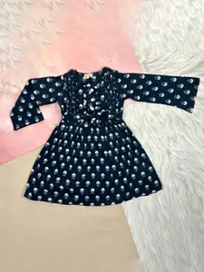 Bella Moda Girls Floral Printed Ruffled Pure Cotton Fit & Flare Dress