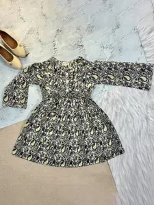 Bella Moda Girls Floral Printed Pure Cotton Fit & Flare Dress