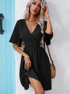 RARE V-Neck Flared Sleeves Cut-Outs Detail Fit & Flare Dress