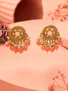Zaveri Pearls Gold-Plated Stone Studded And Beaded Contemporary Studs Earrings