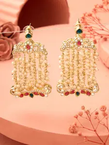 Zaveri Pearls Gold-Plated Stone-Studded & Beaded Contemporary Drop Earrings