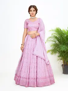 SHOPGARB Embroidered Mirror Work Semi-Stitched Lehenga & Unstitched Blouse With Dupatta