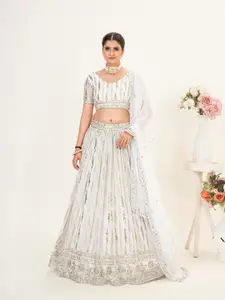 SHOPGARB Embroidered Sequinned Semi-Stitched Lehenga & Unstitched Blouse With Dupatta