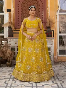SHOPGARB Embroidered Sequinned Semi-Stitched Lehenga & Unstitched Blouse With Dupatta