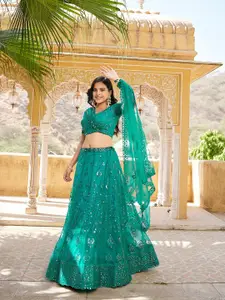 SHOPGARB Embroidered Sequinned Semi-Stitched Lehenga & Unstitched Blouse With Dupatta