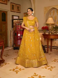 SHOPGARB Embroidered Sequinned Semi-Stitched Lehenga & Unstitched Blouse With Dupatta