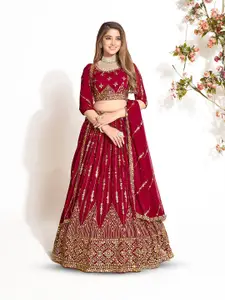 SHOPGARB Embroidered Sequinned Semi-Stitched Lehenga & Unstitched Blouse With Dupatta