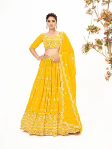 SHOPGARB Embroidered Sequinned Semi-Stitched Lehenga & Unstitched Blouse With Dupatta