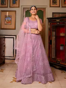 SHOPGARB Embroidered Sequinned Semi-Stitched Lehenga & Unstitched Blouse With Dupatta