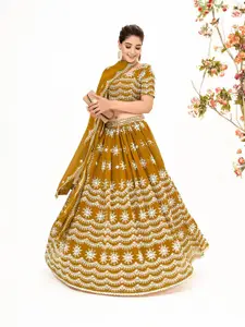SHOPGARB Embroidered Sequinned Semi-Stitched Lehenga & Unstitched Blouse With Dupatta