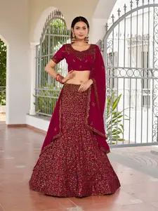 SHOPGARB Embroidered Sequinned Semi-Stitched Lehenga & Unstitched Blouse With Dupatta