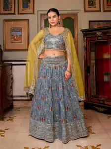 SHOPGARB Embroidered Sequinned Semi-Stitched Lehenga & Unstitched Blouse With Dupatta