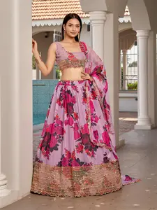 SHOPGARB Embroidered Sequinned Semi-Stitched Lehenga & Unstitched Blouse With Dupatta