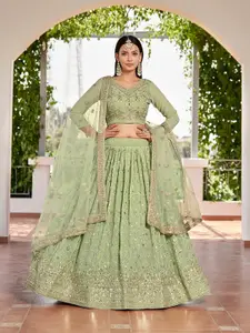 SHOPGARB Embroidered Sequinned Semi-Stitched Lehenga & Unstitched Blouse With Dupatta