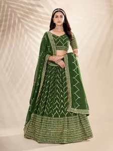 SHOPGARB Embroidered Sequinned Semi-Stitched Lehenga & Unstitched Blouse With Dupatta