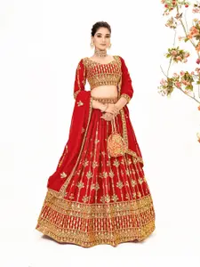 SHOPGARB Embroidered Sequinned Semi-Stitched Lehenga & Unstitched Blouse With Dupatta