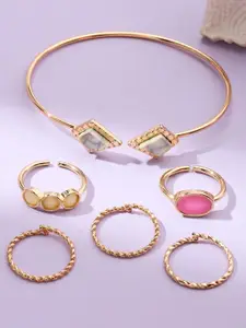SALTY Set of 5 Finger Ring And Bracelet Stone-Studded Jewellery Set