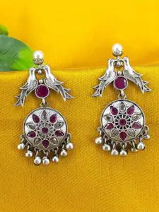 PRIVIU Silver-Plated American Diamond Studded Contemporary Drop Earrings