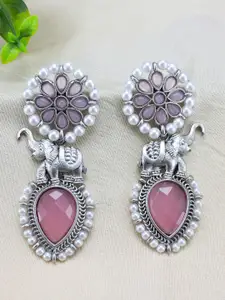 PRIVIU Silver-Plated Contemporary Monalisa Stone Studded Elephant  Drop Earrings