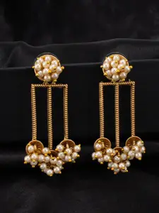 PRIVIU Gold-Plated Beaded Contemporary Drop Earrings