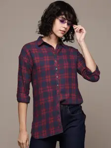 Roadster Women Checked Pure Cotton Longline Casual Shirt