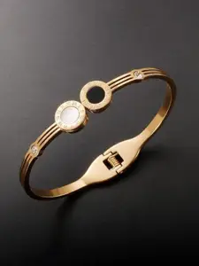 VIEN Rose Stainless Steel Gold-Plated CZ Stone Studded Kada Bracelet